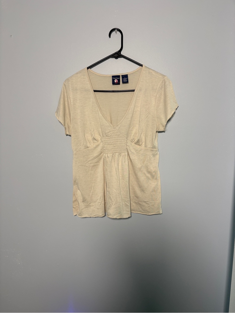 Duck Head Cream V-Neck Short Sleeve Women's Top